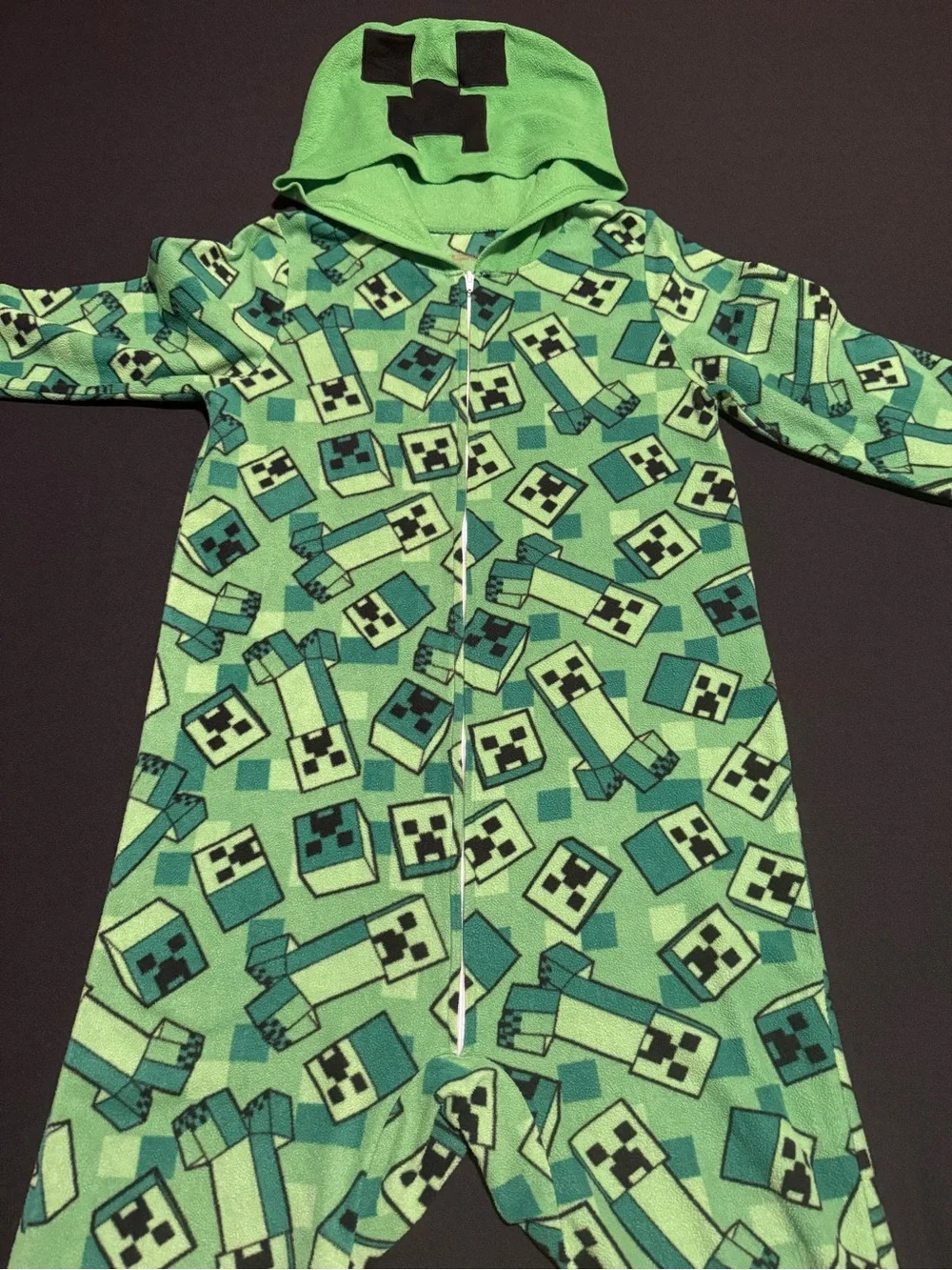 Minecraft Creeper Green Kids Hooded Onesie Pajamas